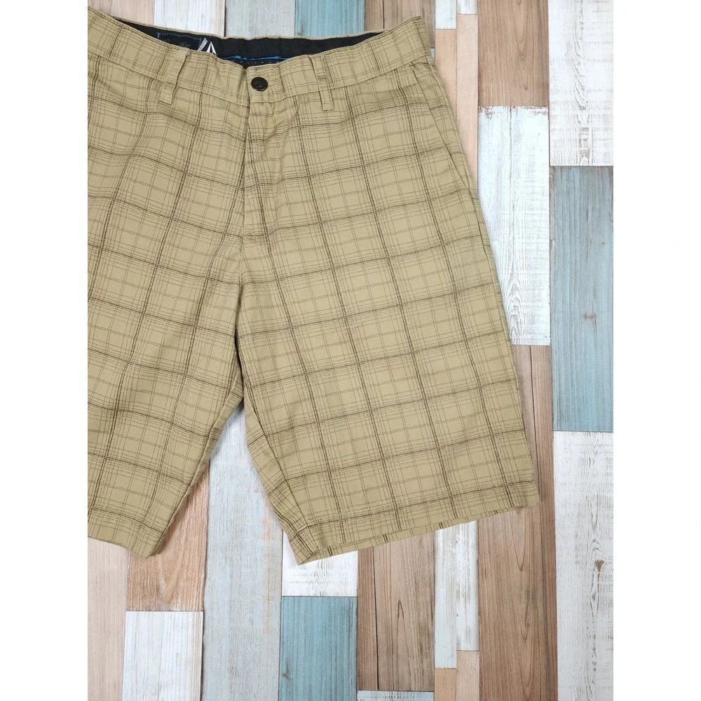 Volcom Frickin Painted Plaid Chino Shorts Mens 29 Khaki Tan A09310S0 Skate